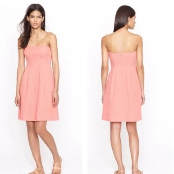 NWT J. Crew Factory (4) Lorelei coral strapless textured cotton dress - Picture 2 of 11